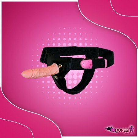 LeLuv 6.5” Male Hollow Vibrating Strap On